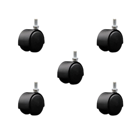 Service Caster 2'' Black Metal Hood Twin Wheel Caster Nylon Wheels 3/8 Thread Stem, 5PK SCC-TS02S50D-NYS-FB-381634-5